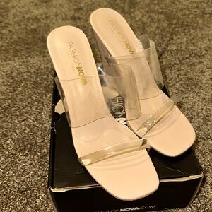 Gently used tan wedge heels